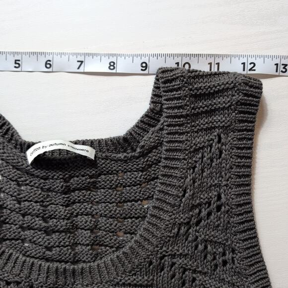 Autumn Cashmere Knit Sweater Vest Womens S Gray Fringe Sleeveless Boho Chic - Picture 5 of 11